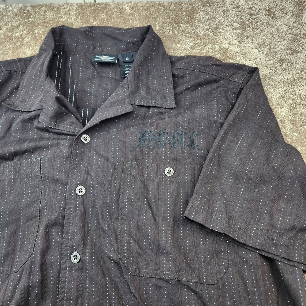 Harley-Davidson Mens XL Brown Pinstripe HDMC Embroidered Button Up Shirt